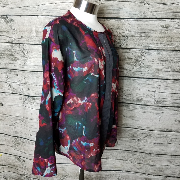 SIMPLY VERA WANG Black Purple Flowering Long Sleeve Tunic Size PL.Pit to pit a - Picture 2 of 5